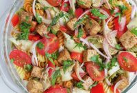 Balsamic Tofu Pasta Salad with Cherry Tomatoes and Basil