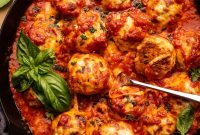 Chicken Parmesan Meatballs with Zucchini Skillet