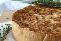 Ham Quiche Lorraine with Caramelized Onions and Gouda Cheese