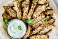 Crispy Air Fryer Eggplant Fries with Garlic Parmesan Dip