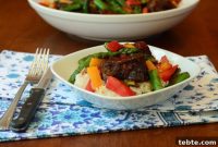 Sticky Asian BBQ Ribs with Stir-Fried Vegetables and Jasmine Rice