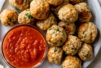 Crispy Baked Chicken Meatballs with Garlic Herb Sauce