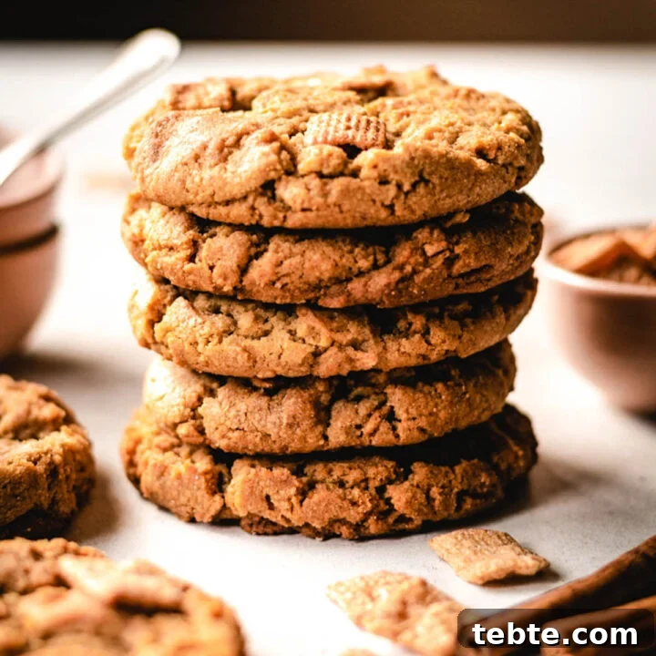 Stack of Cinnamon Toast Crunch cookies ready to be eaten.