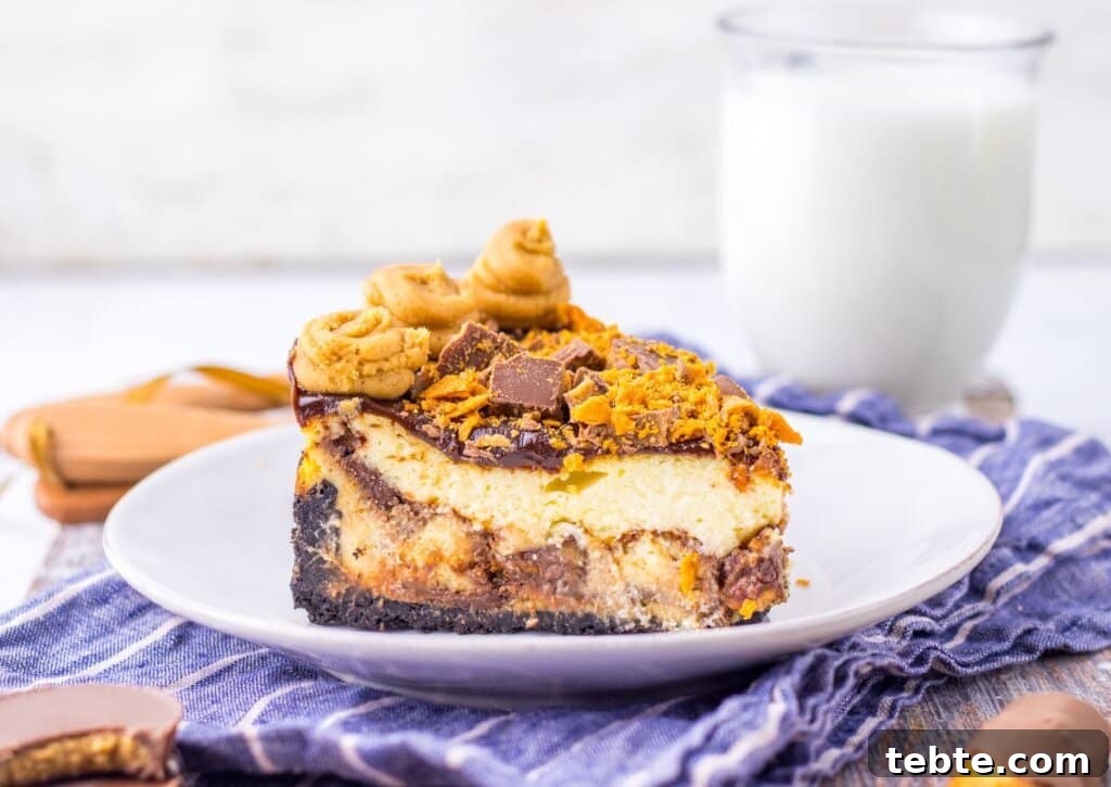 Copycat Peanut Butter Cup Fudge Ripple Cheesecake