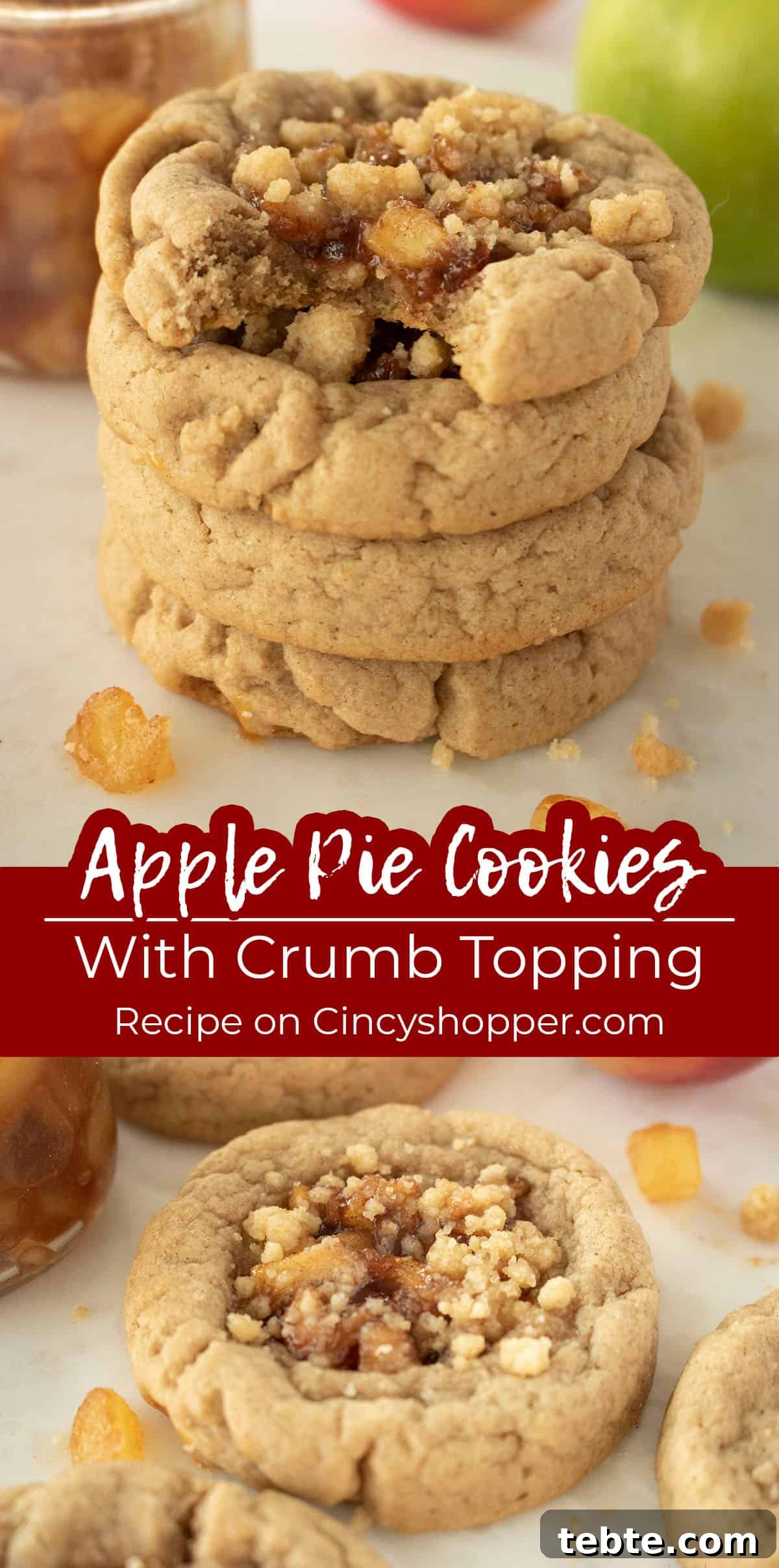 Apple Pie Cookie Recipe: Crispy, Cinnamon-Sugar Bites 15 Long pin collage Apple Pie Cookies with crumb topping