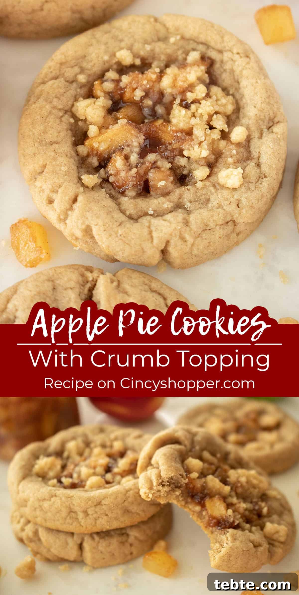 Apple Pie Cookie Recipe: Crispy, Cinnamon-Sugar Bites 17 Long pin collage of Apple Pie Cookie with crumb topping.