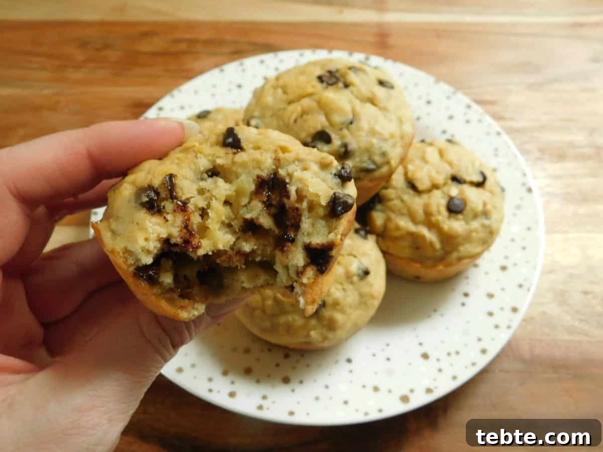 Banana Oatmeal Chocolate Chip Muffins Recipe for Moist, Chewy Treats 4 Muffins on a cooling rack