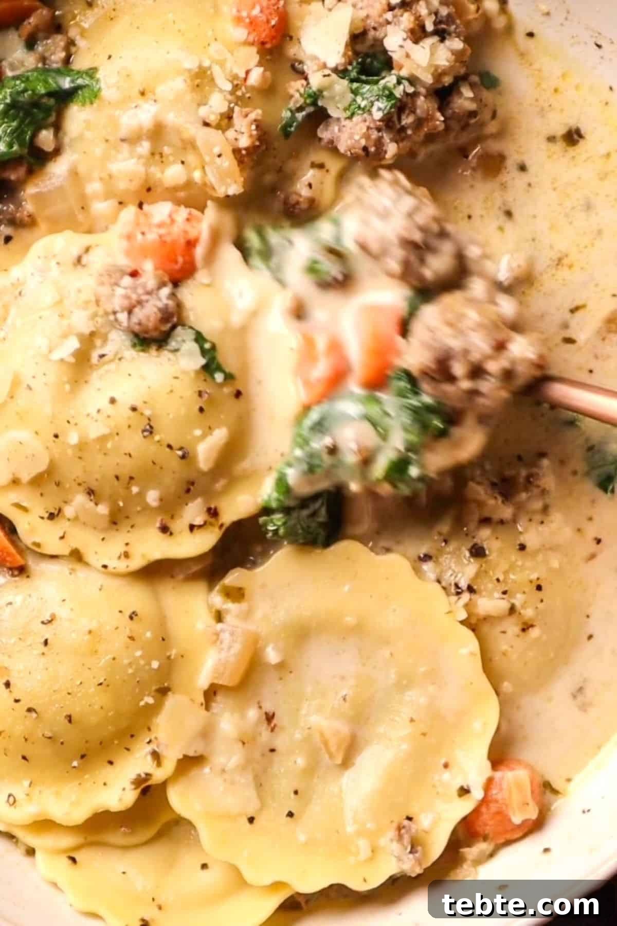 Creamy Sausage Ravioli Soup Recipe for Cozy Weeknight Dinners 9 ravioli soup in white bowl