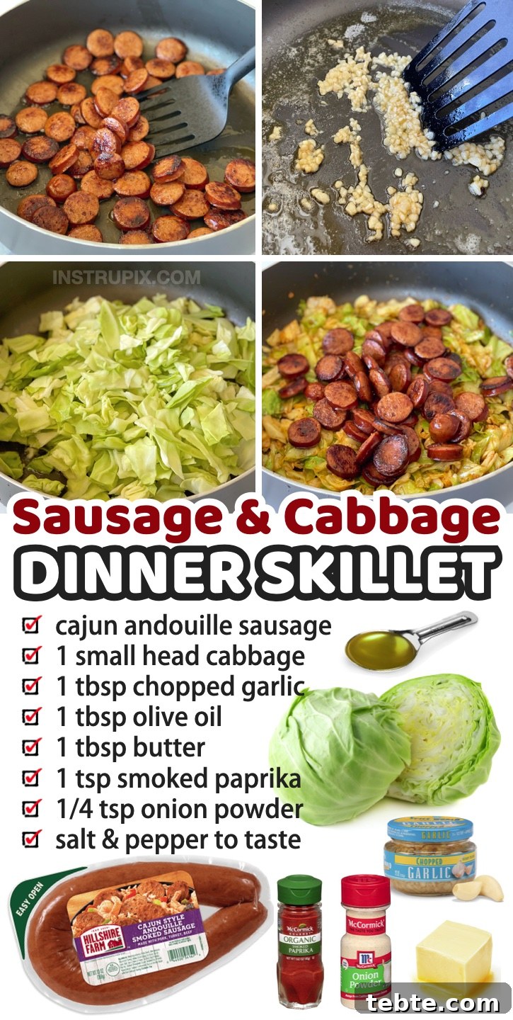 Sausage and Cabbage Skillet Dinner Recipe for Quick Weeknights 14 If you're looking for keto dinner recipes to add to your weekly meal plan, you've got to try this quick and easy sausage and cabbage skillet! It's made with just a few cheap ingredients and is super fast to make on busy weeknights. It's perfect for serving two people, even my non keto husband loves it! It's healthy, low carb, and packed full of flavor.