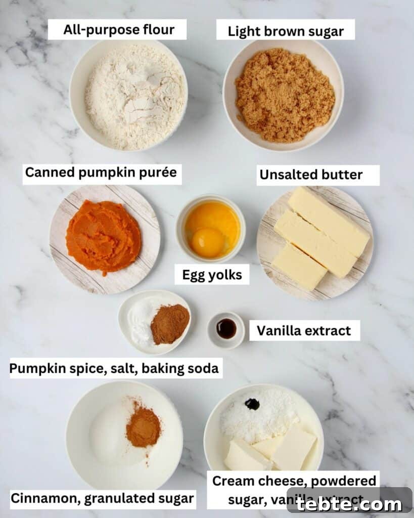 Pumpkin Cheesecake Cookies Recipe — Soft, Creamy Fall Treat 3 Ingredients for pumpkin cheesecake cookies placed in bowls with white background