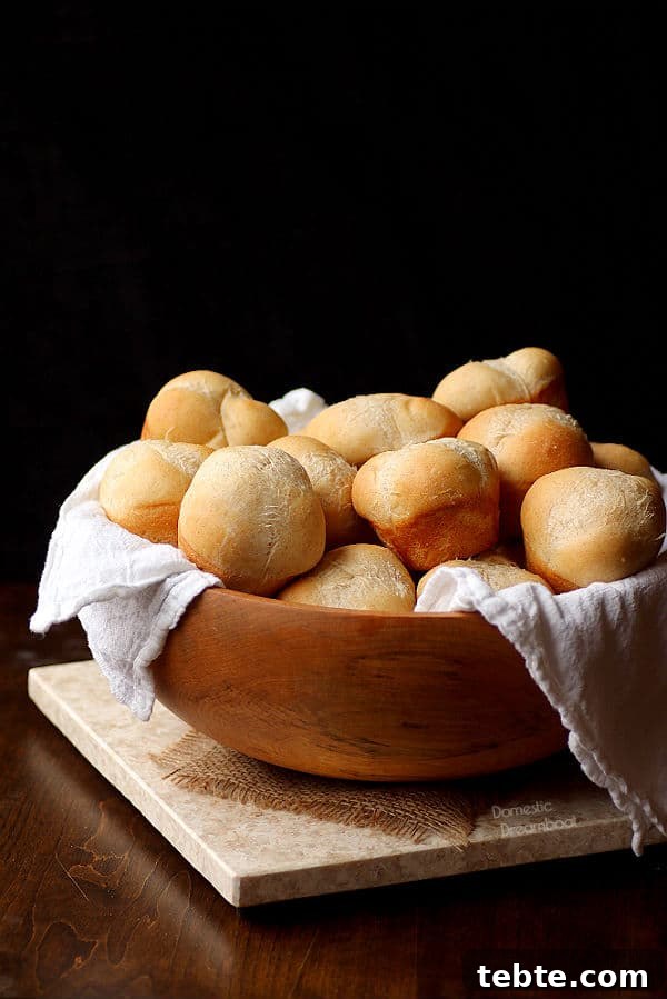 Dinner Rolls in a wooden bowl