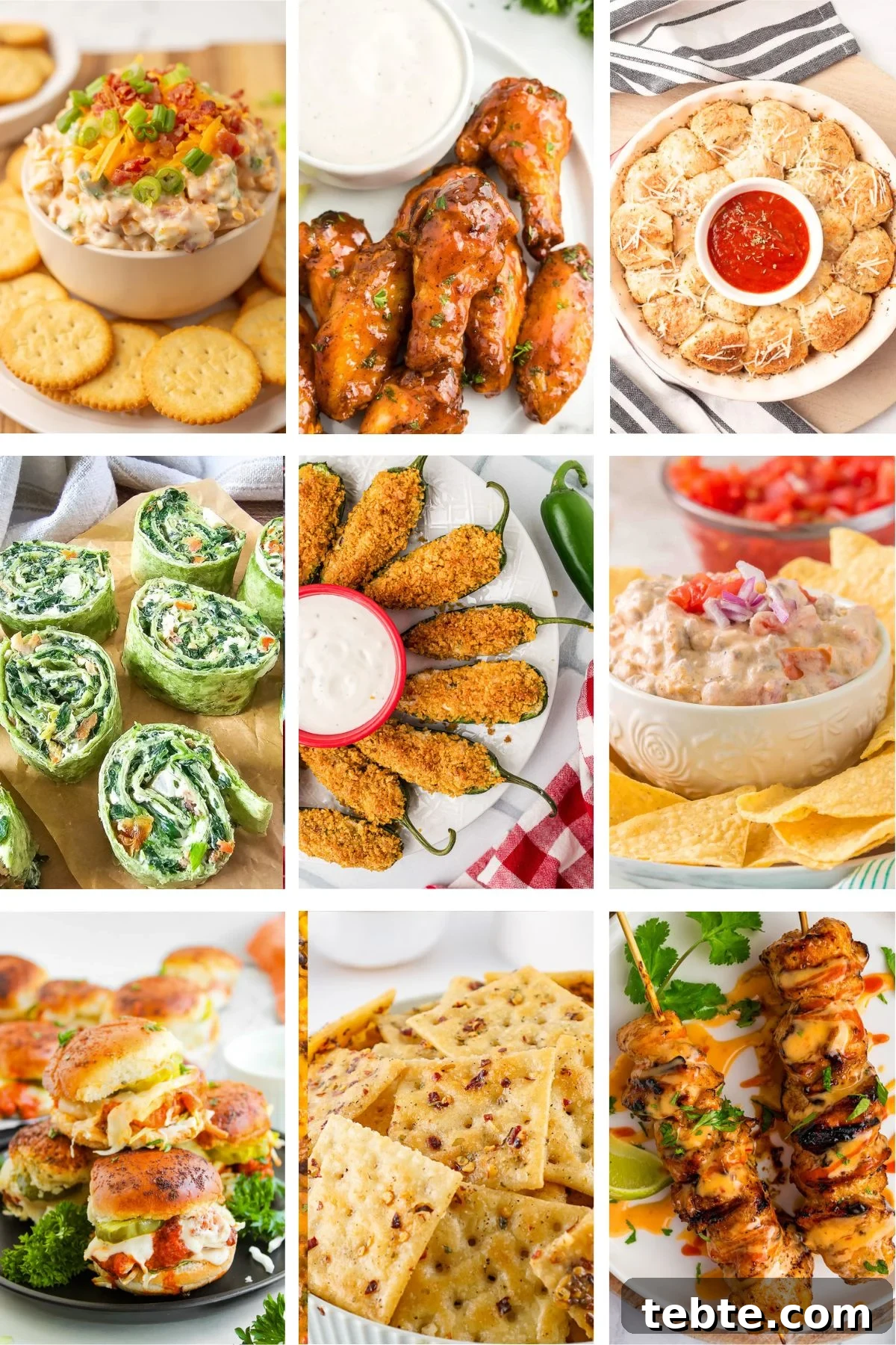 Top Game Day Appetizers Your Guests Will Devour 2 Photo collage with game day appetizers.