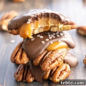 Chewy Pecan Caramel Candies Recipe for Homemade Treats 15 pecan caramel candies in a stack close up with top candy missing a bite