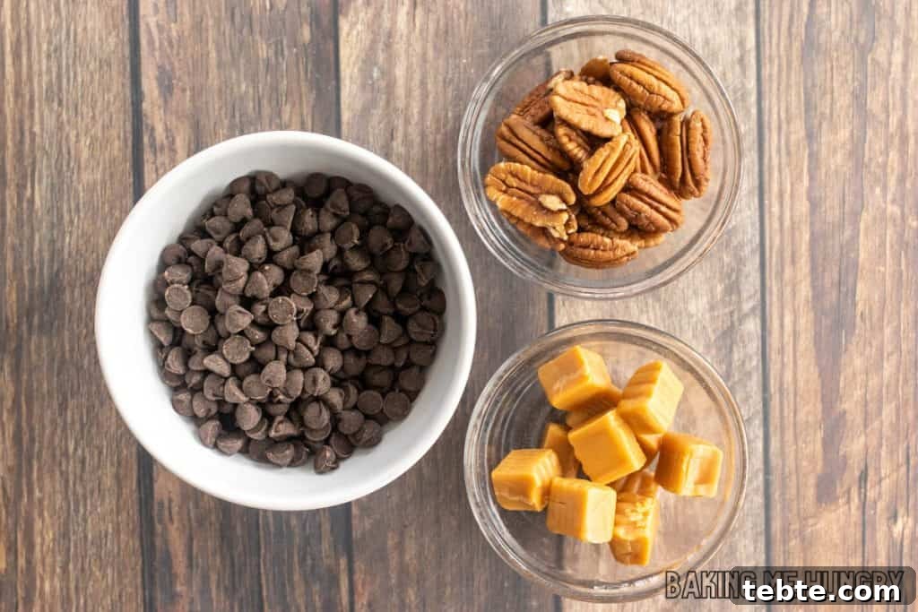 Chewy Pecan Caramel Candies Recipe for Homemade Treats 4 ingredients in bowls