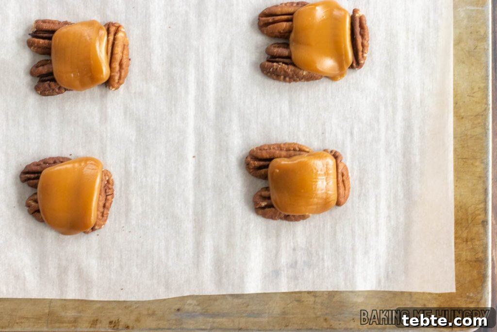 Chewy Pecan Caramel Candies Recipe for Homemade Treats 6 melted caramel on pecans