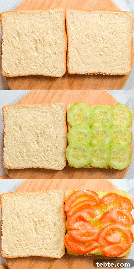 5-Minute Masala Sandwich Recipe: Spicy Indian Toasted Sandwich 6 A collage of making a sandwich with tomatoes and cucumbers