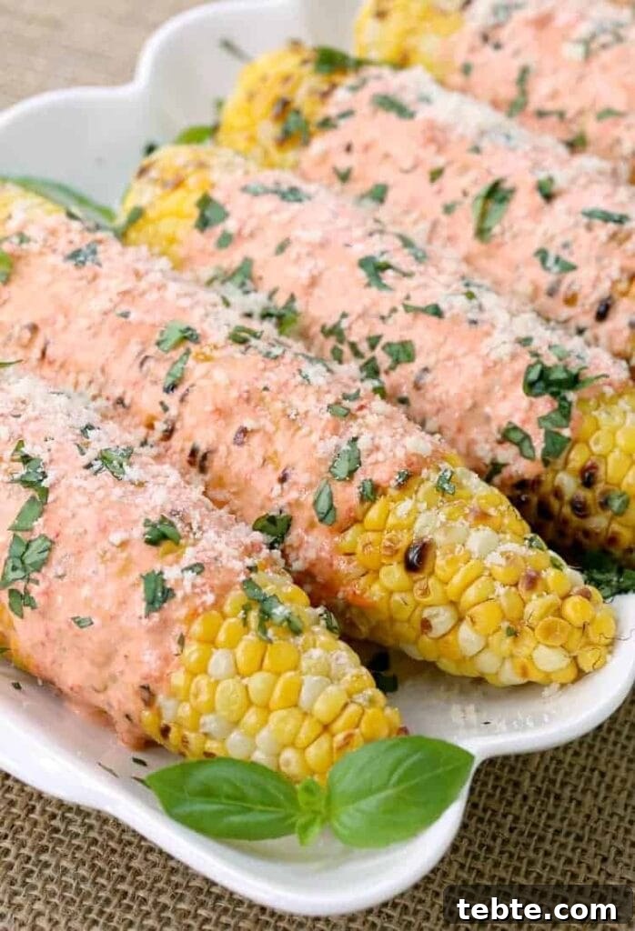 Delicious Vegetables Even Picky Eaters Will Love 15 Grilled Italian Street Corn covered with red pepper mayo and cheese!