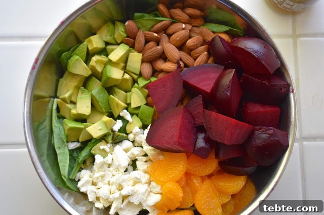 Beet, Feta & Avocado Spinach Salad