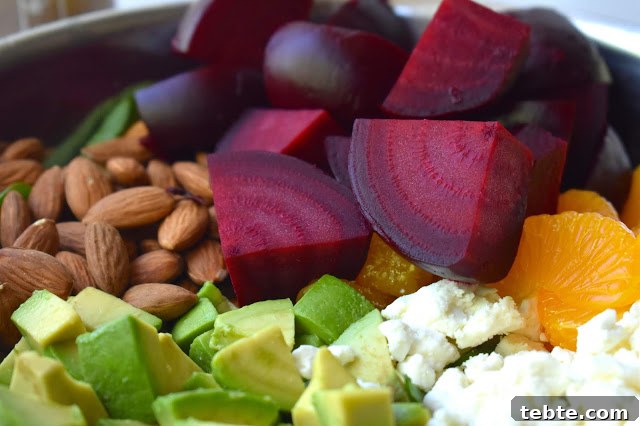 Beets and avocado on spinach
