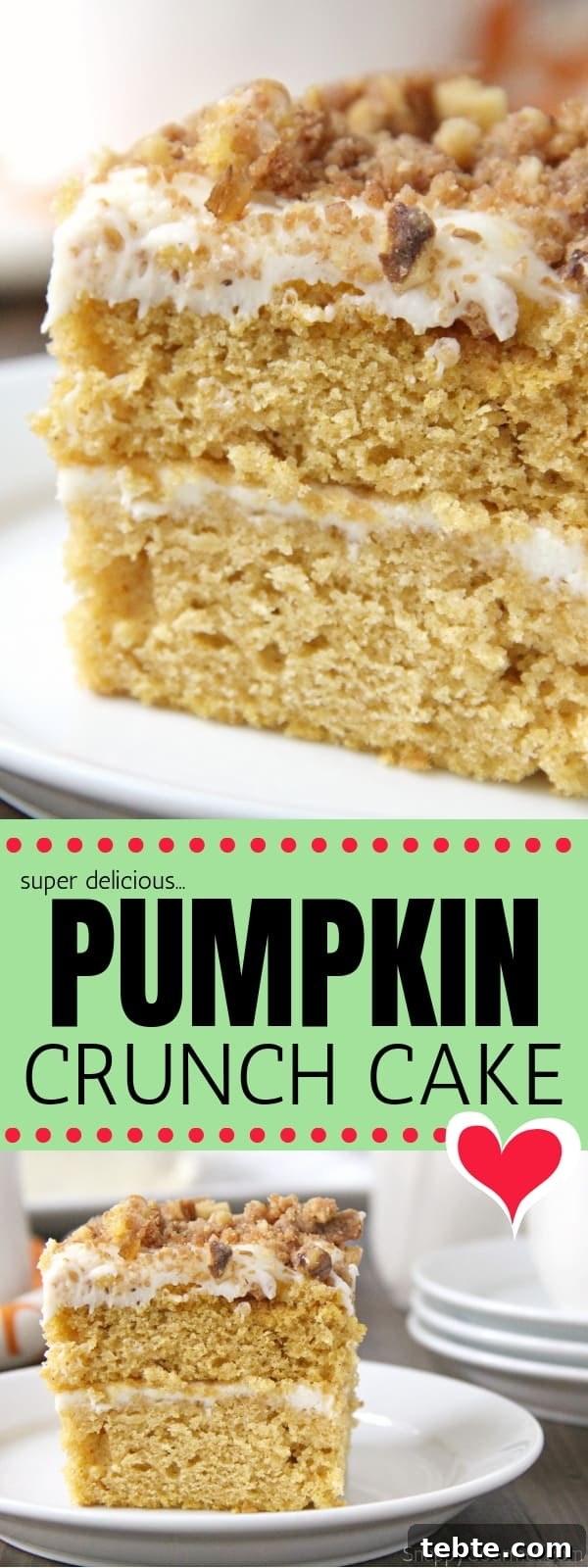 Pumpkin Crunch Cake - delicious from scratch pumpkin cake with cream cheese frosting and crunch topping Pumpkin Crunch Cake collage