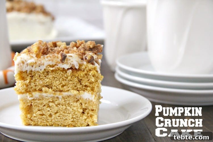 Pumpkin Crunch Cake - delicious fall dessert recipe for a crowd Pumpkin Crunk Cake on white plate