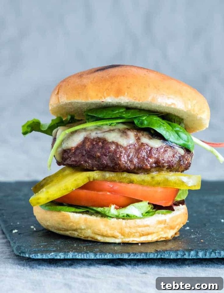 juicy air fryer hamburgers on a table