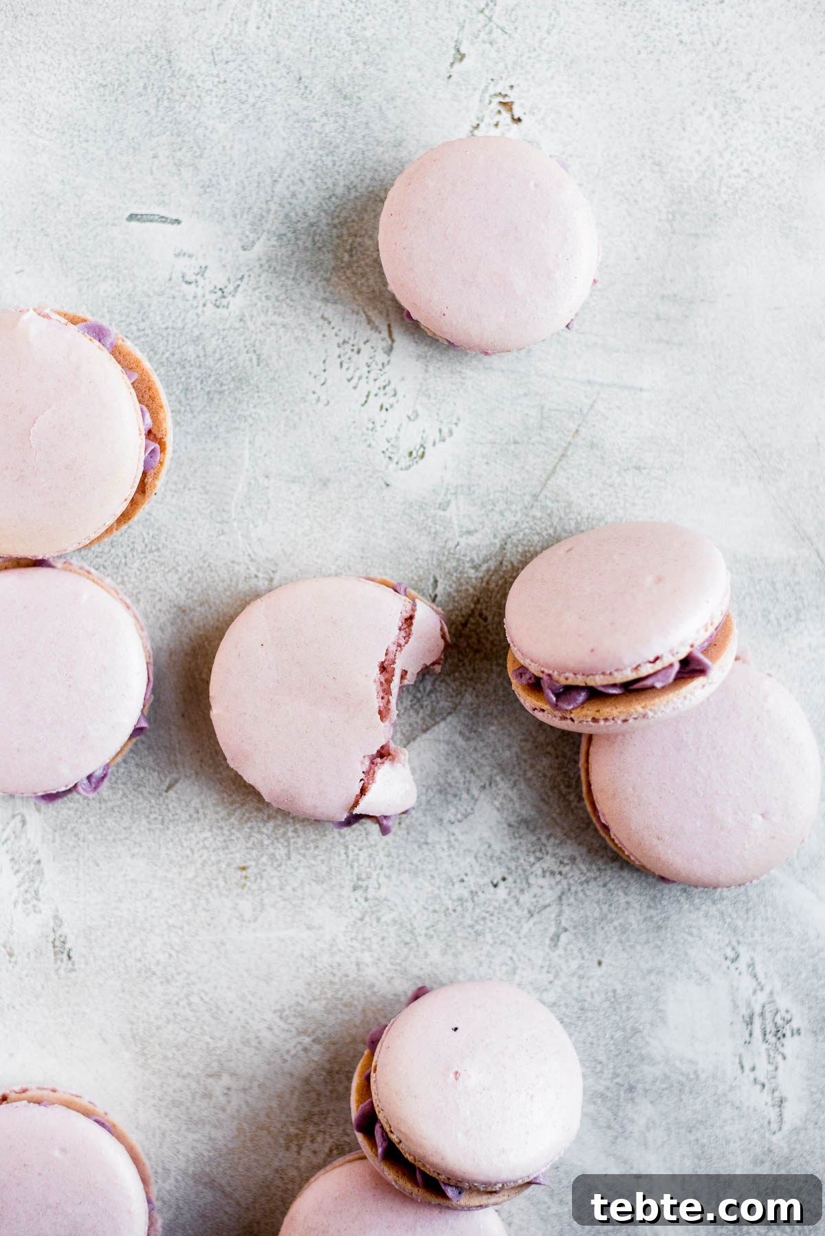finished macarons scattered on table