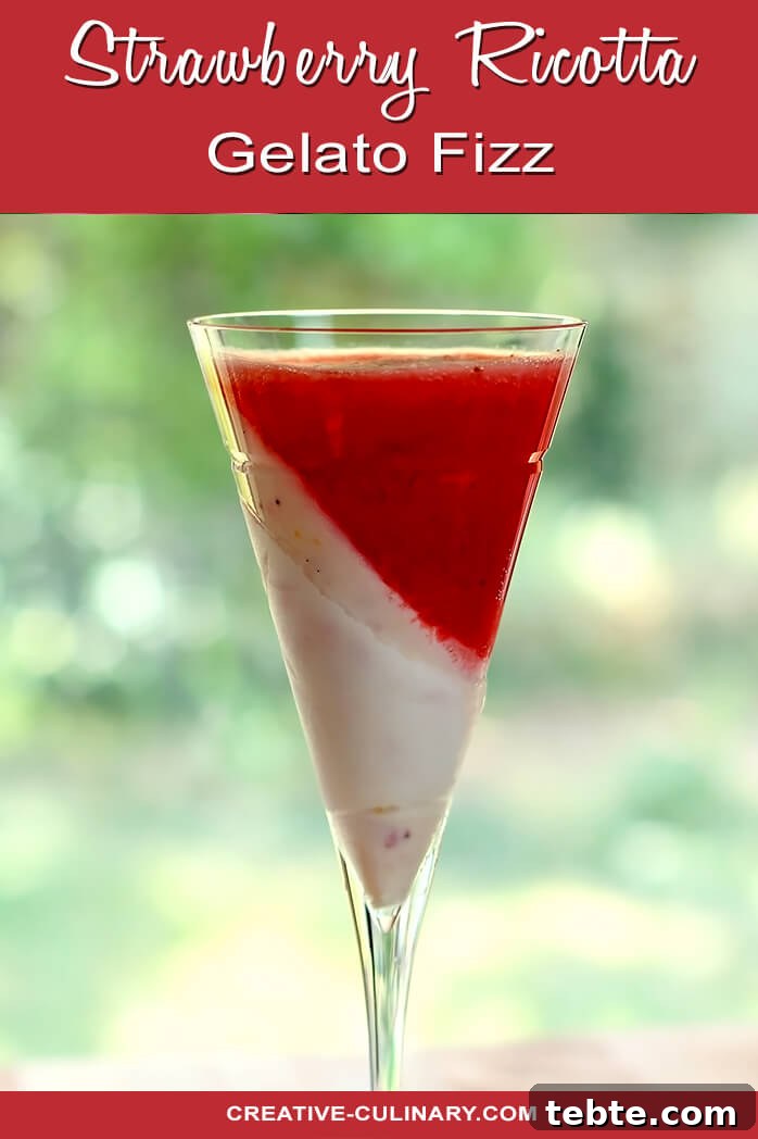 Strawberry Ricotta Gelato Fizz: Sparkling Summer Dessert Recipe 6 Strawberry Gelato Ricotta Fizz in a Champagne Glasse