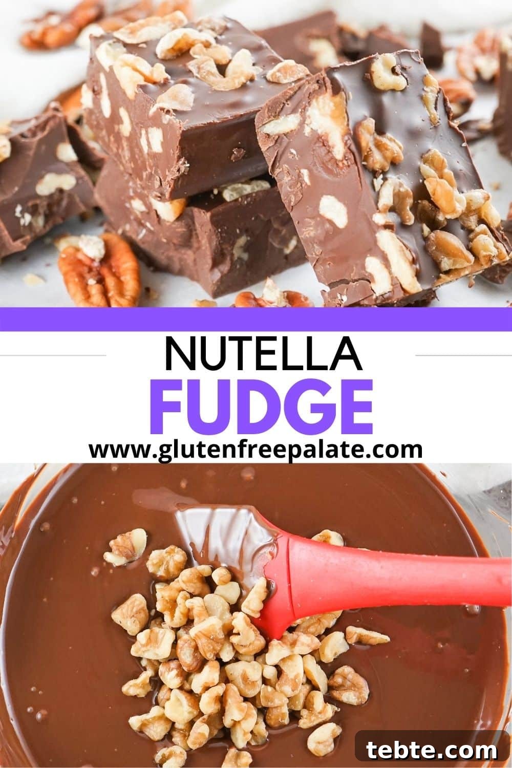 Quick 2-Ingredient Nutella Fudge Recipe 9 pinterest pin collage for nutella fudge
