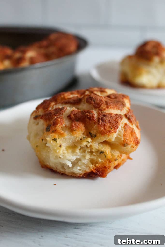Gluten-Free Dairy-Free Parmesan-Style Pull-Apart Rolls 4 gluten free parmesan roll on a white plate.