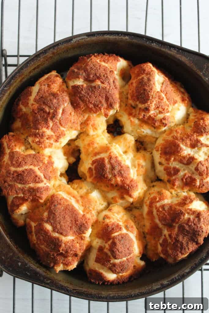 Gluten-Free Dairy-Free Parmesan-Style Pull-Apart Rolls 7 baked gluten free parmesan rolls in a baking pan.