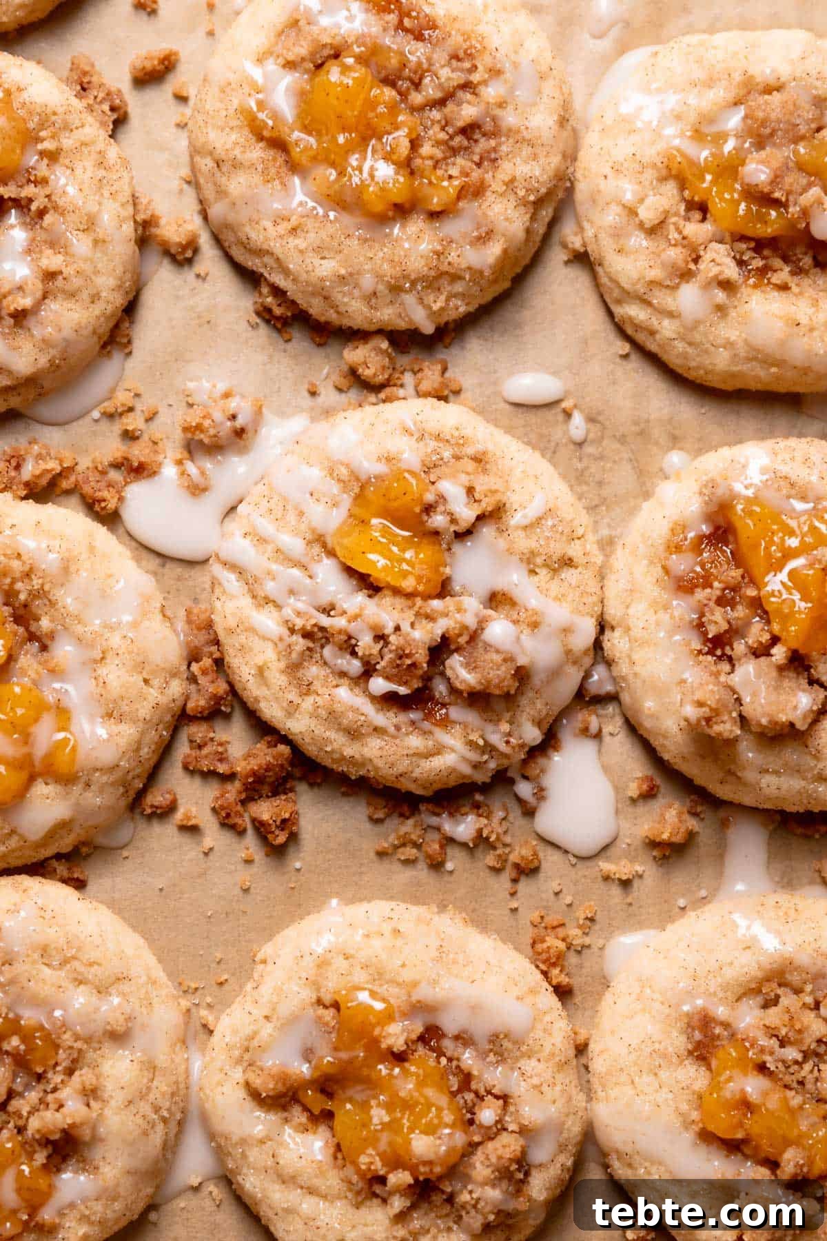 peach pie cookies drizzled with vanilla glaze.