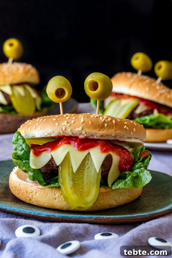 Halloween monster beef burgers