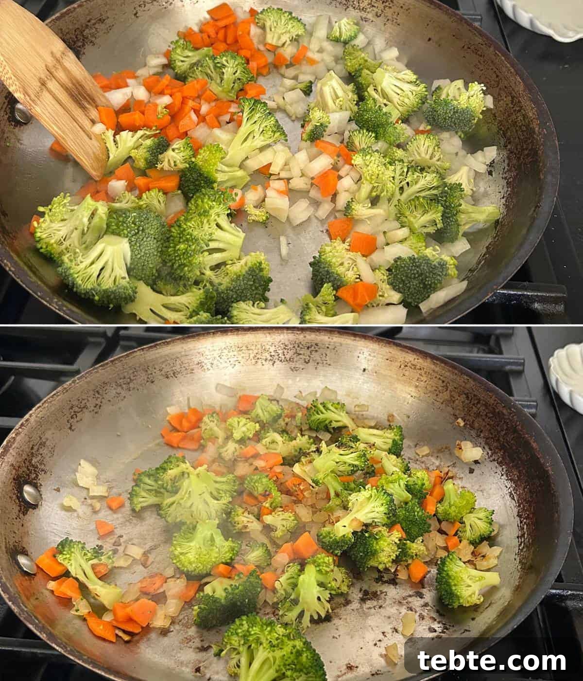 One-Skillet Shrimp and Broccoli Stir-Fry Recipe 5 Pan searing vegetables in skillet.
