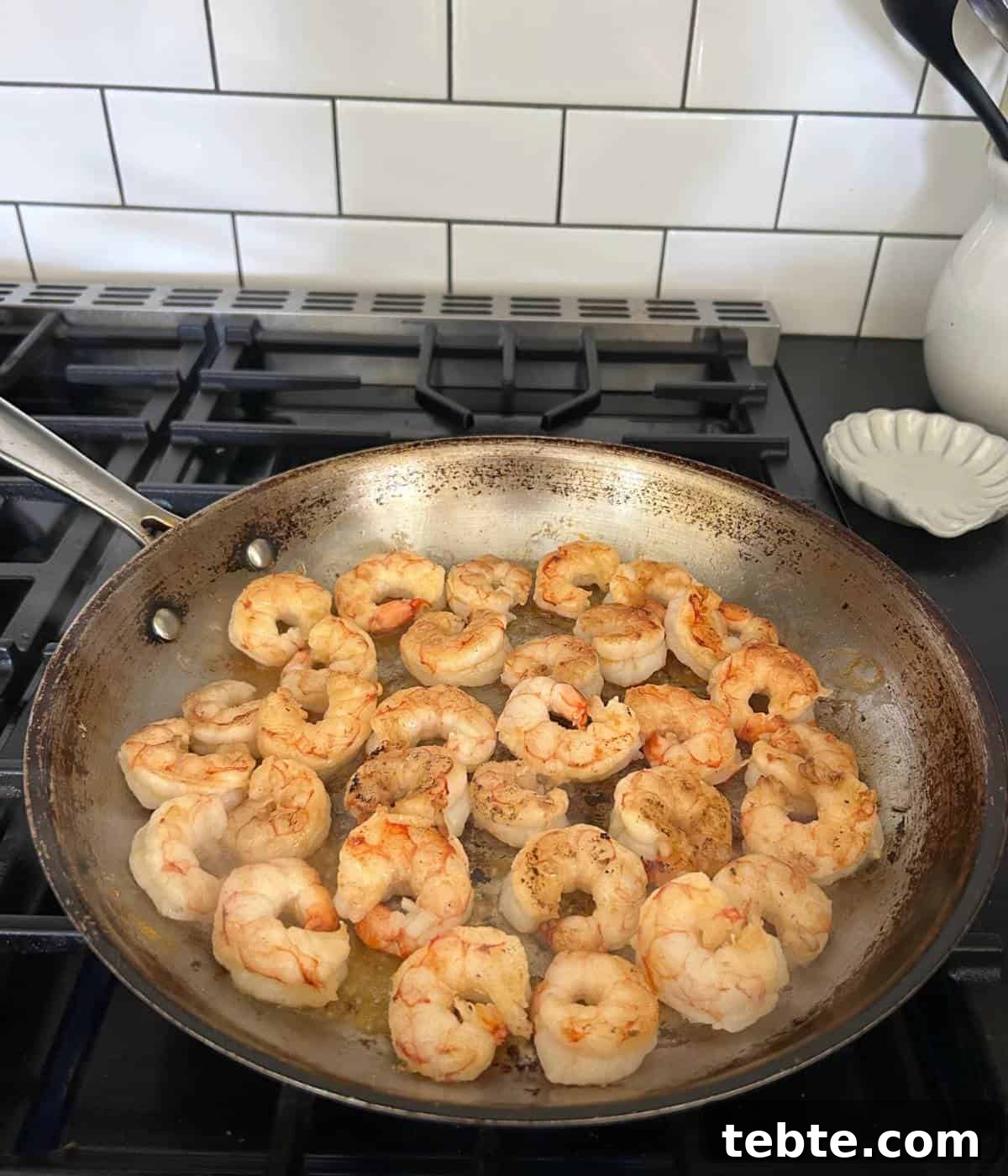 One-Skillet Shrimp and Broccoli Stir-Fry Recipe 6 Pan searing shrimp in pan.