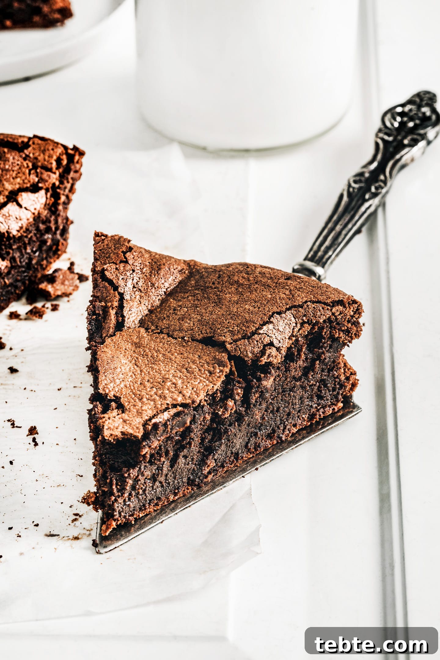 Part de fondant au chocolat sur une pelle à tarte