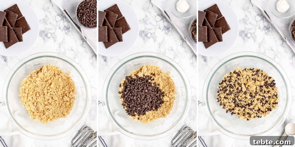 No-Bake Chocolate-Covered Cookie Dough Truffles 6 Mixing cookie dough truffle dough in bowls