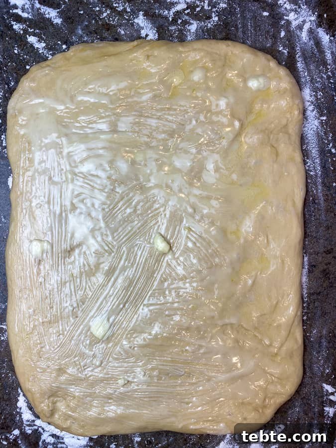 Classic Old-Fashioned Cinnamon Rolls Recipe for Soft, Gooey Buns 12 Cinnamon roll dough pressed in a rectangle and covered with softened butter