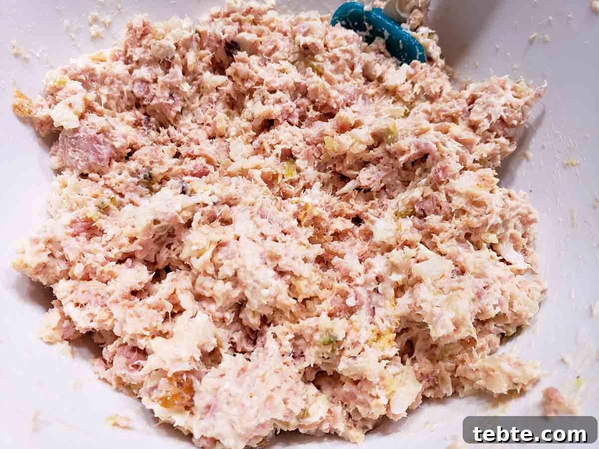 Classic Ham Salad Sandwich Recipe for Quick Lunch Ideas 4 homemade ham salad spread mixed together in a bowl