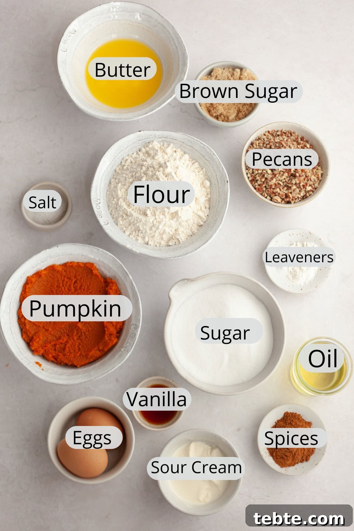 Pumpkin Pecan Muffins with Crunchy Pecan Streusel 3 All the ingredients needed to make pecan pumpkin muffins with streusel.