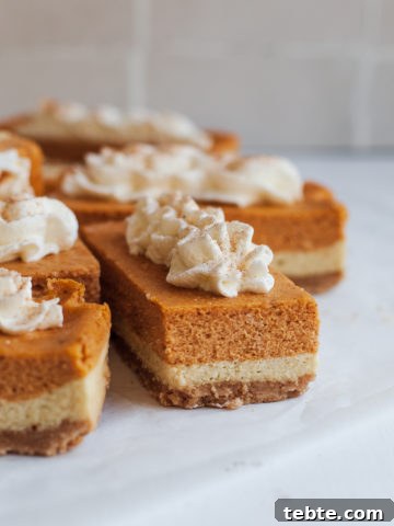 Gluten Free Pumpkin Bars nmade with a homemade cheesecake crust