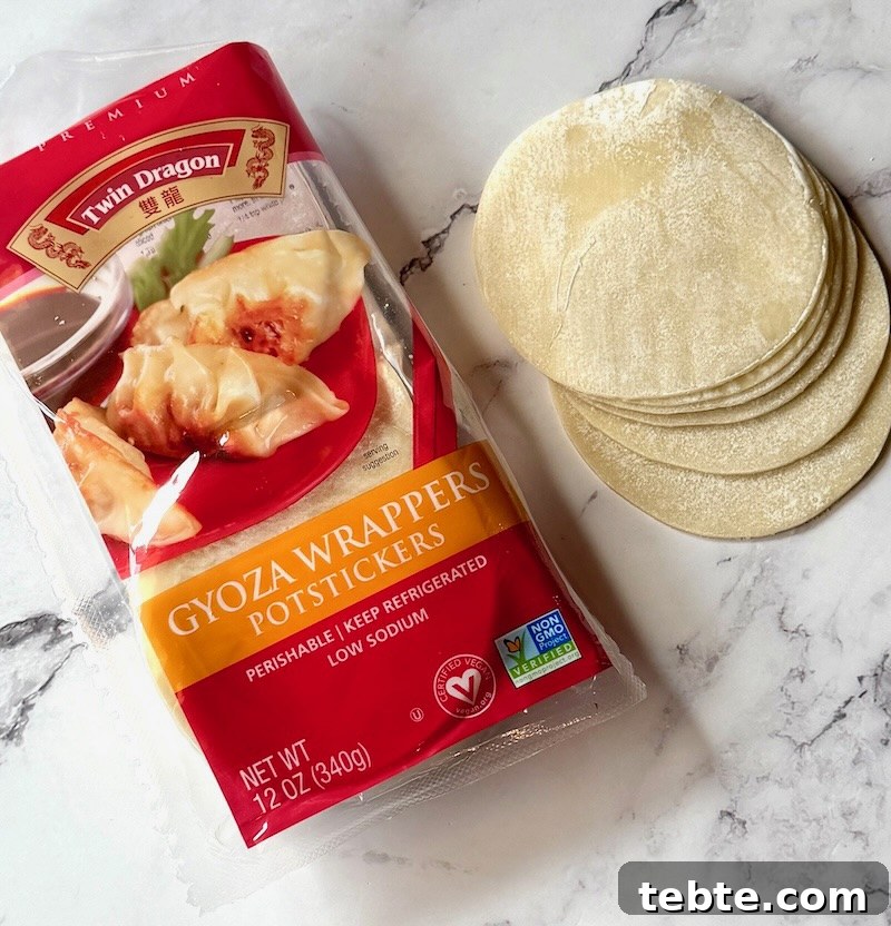 No-Fold Chicken Dumplings Recipe: Quick Homemade Potstickers 4 Image of the potsticker wrappers and the package.