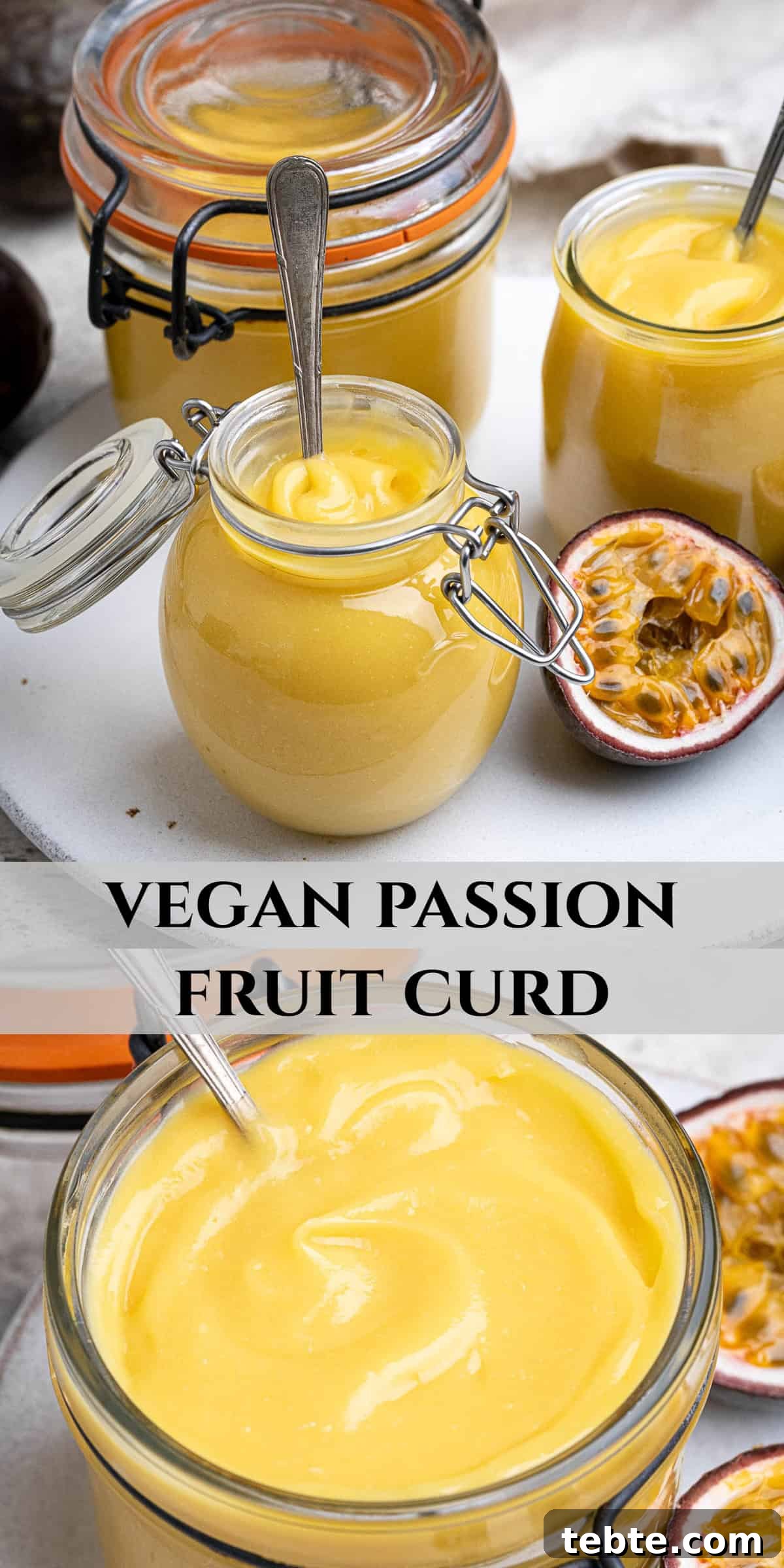 Vibrant Vegan Passion Fruit Curd Recipe for Tarts & Toast 12 Pinterest collage image.