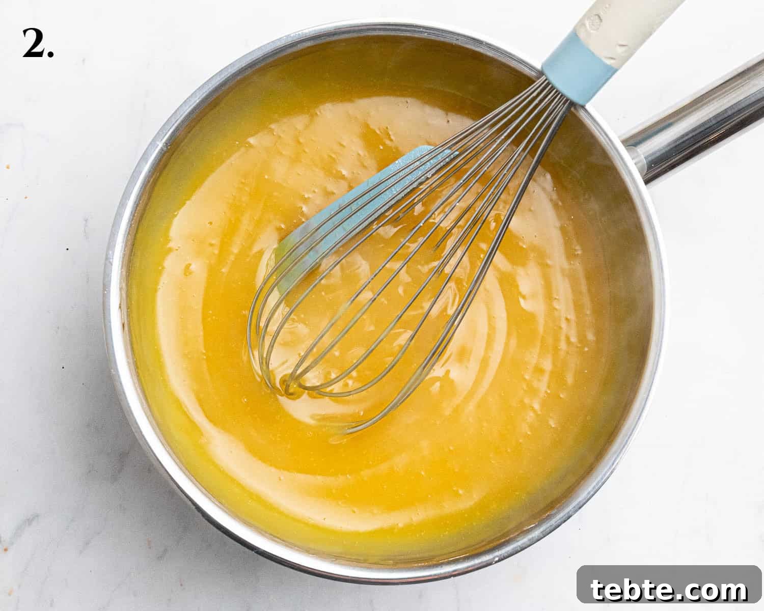 Vibrant Vegan Passion Fruit Curd Recipe for Tarts & Toast 6 Step 2, the cooked curd.