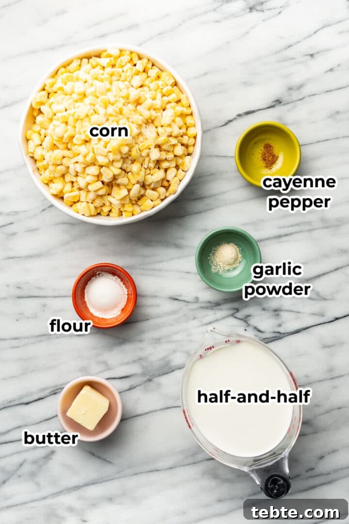 Creamy Southern-Style Creamed Corn Recipe 3 ingredients for cream corn in prep bowls