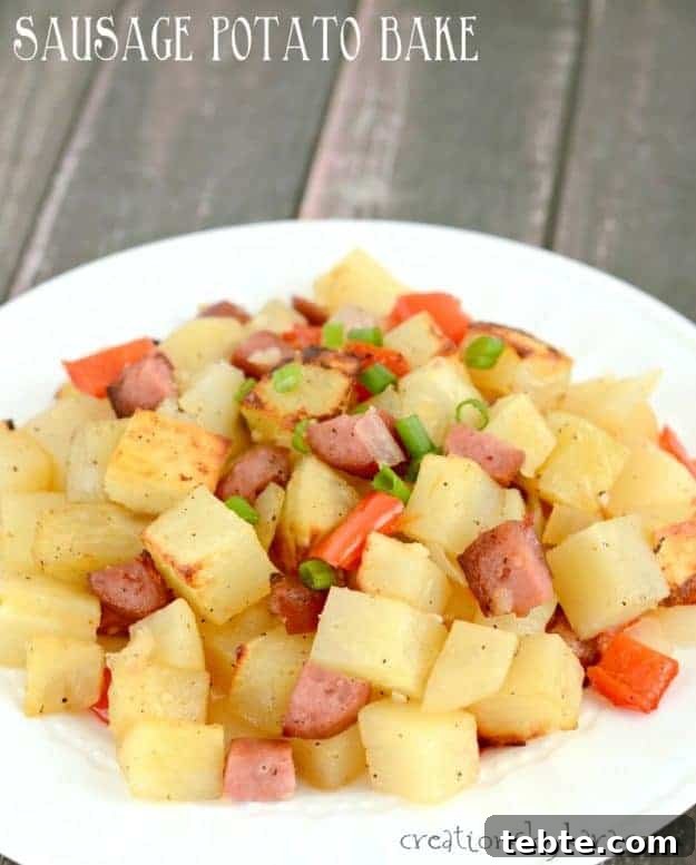 Sausage Potato Bake is a hearty and delicious one pan meal. Great for family dinners and potlucks!