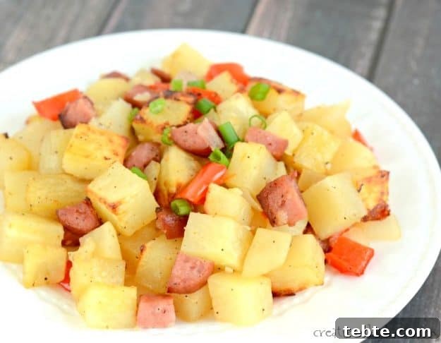 Recipe for Sausage Potato Bake - a hearty one dish recipe that the whole family will love!