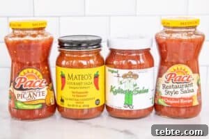 4 jars of salsa on the countertop