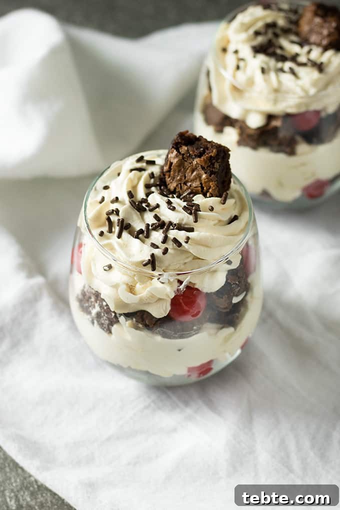 Irish Cream Brownie Parfaits Recipe — Decadent Layered Dessert 3 brownie parfaits with irish cream whipped cream