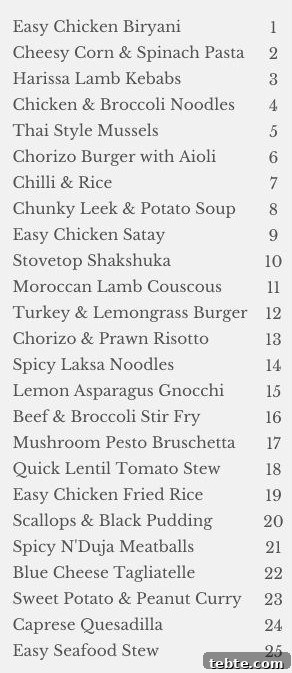 One-Pot Meals Cookbook: 50 Quick, Flavorful Recipes for Busy Weeknights 3 list of the 25 recipes